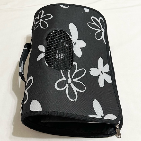 Collapsible Pet Carrier for Small Cats/Dogs - Black/White Floral Print w/Handle - Picture 11 of 16